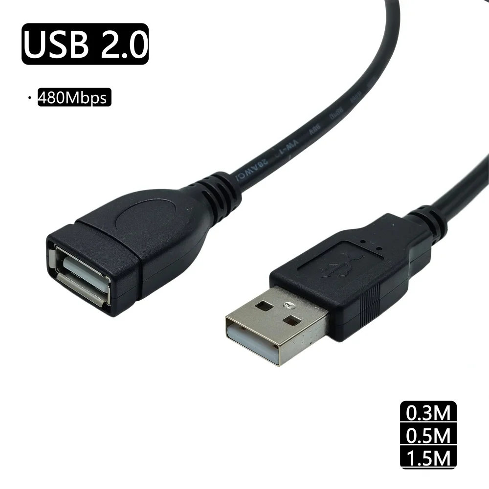 High Quality 0.3M 0.5M 1.5M USB 2.0 A Male to A Female Data Sync Charger Extension Cable Cord Black Data Cable Accessories