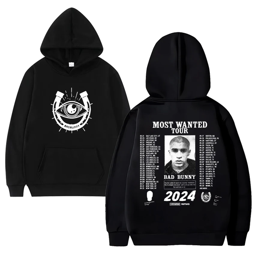 

Hot rapper Bad Bunny 2024 Most Wanted Tour Hoodie New Men Women vintage Oversized pullovers Unisex Fleece Long sleeve streetwear