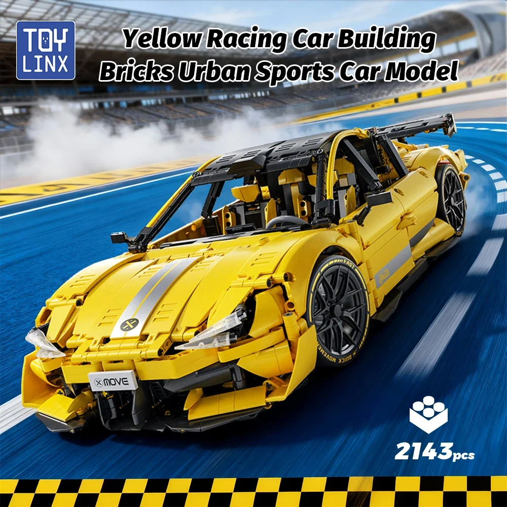 

Collector Grade Sports Car Toys 2143PCS Yellow Supercar MOC Building Blocks Relief Assembly Kit Desktop Decor for Teens Gifts