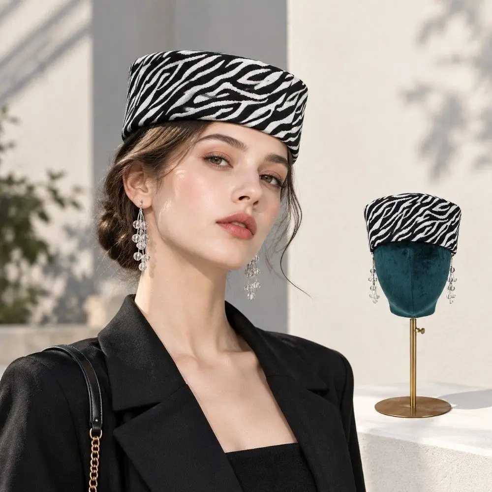 Durable Lightweight Zebra Print Beret Hat Warm Structured Round Top Women Pillbox Hat Soft Vintage Beret Hat Daily Commuting