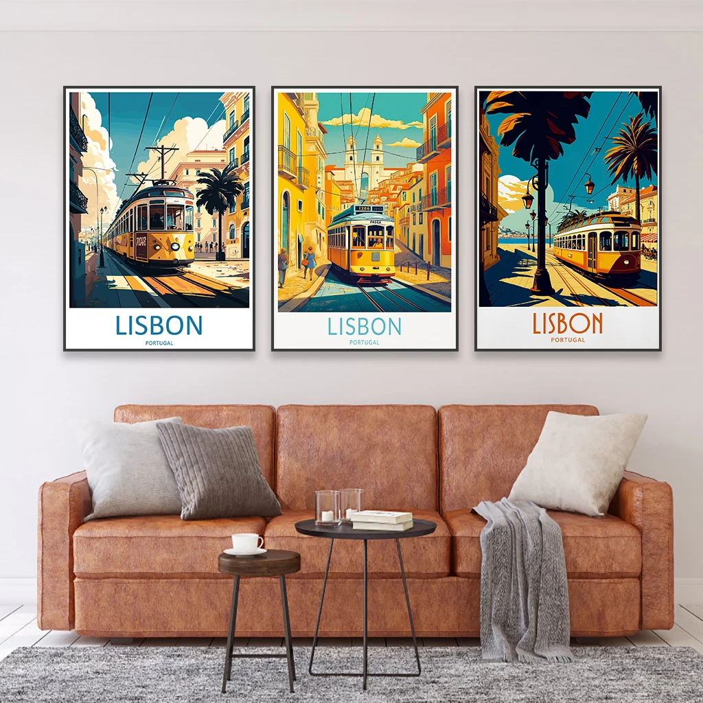 Vintage مدينة لشبونة السفر طباعة لشبونة ملصق جدار الفن الحد الأدنى التصوير صورة لشبونة البرتغال قماش اللوحة ديكور