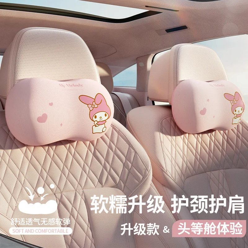 

Car Headrest Neck Pillow Cartoon High Elasticity Seat Car Pillow Neck Cute Memory Cotton Cushion Waist Support Set