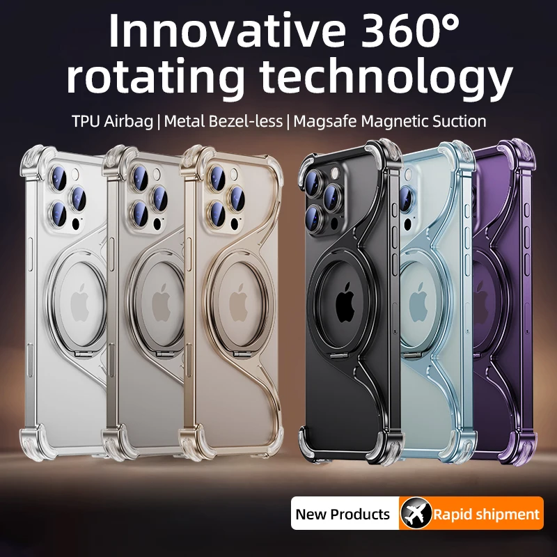 Magnetic Metal Snap-on Phone Case For Iphone16 Pro Max 15 14 13 Z Shape Geometry Stand Holder Phone Cover For IPHON 16 Promax