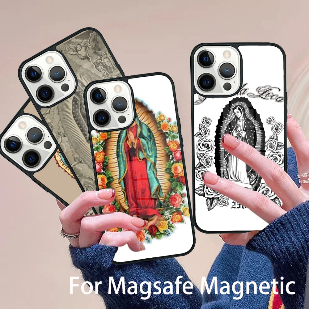

Guadalupe San Judas printing Phone Case Magesafe Magnetic Wireless Charge Cover For IPhone 16 11 12 13 14 15 Pro Max Plus Mini