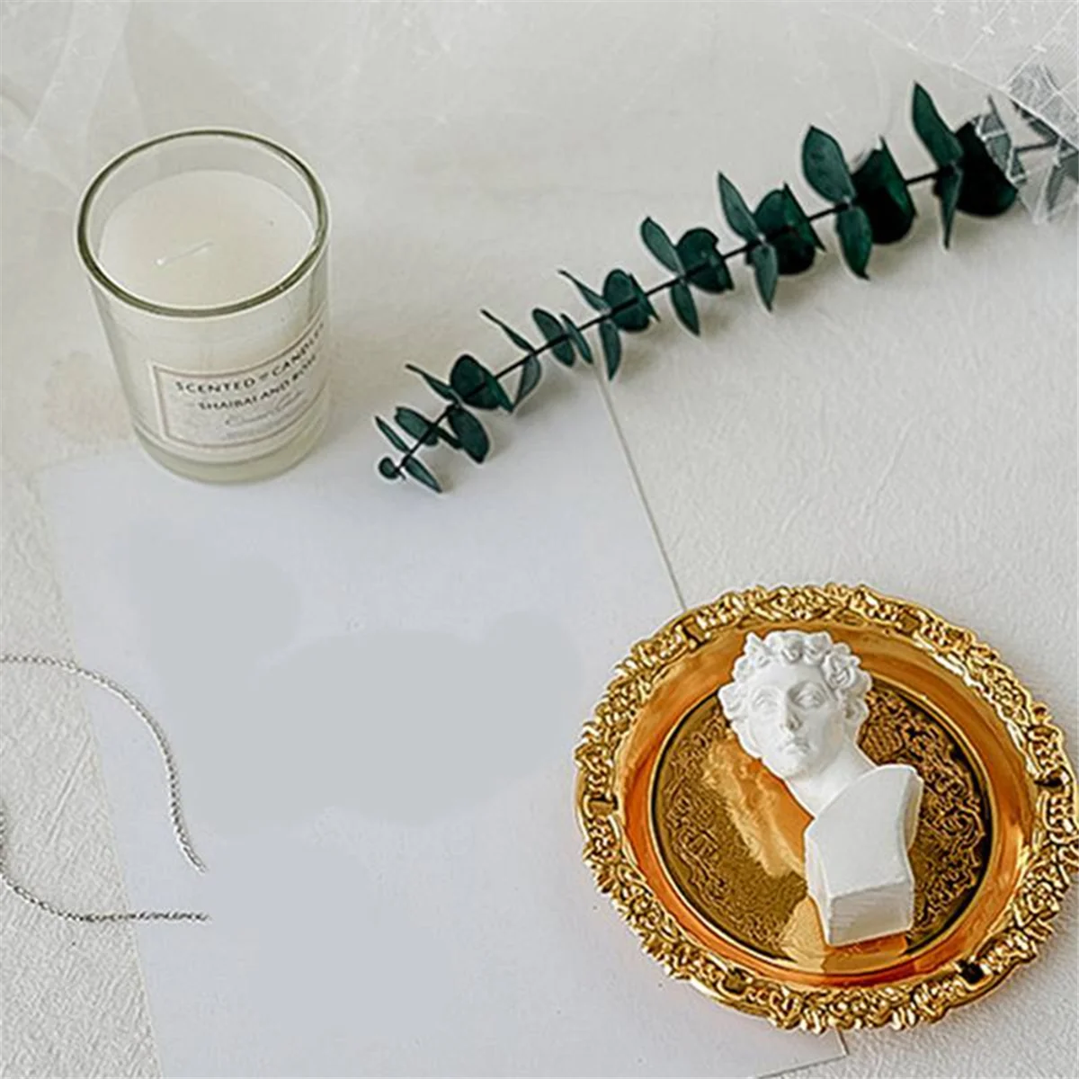 HHTL Vintage Jewelry Tray Round Storage Rack Tray with Lace Round Dot + Flat Edge Tray