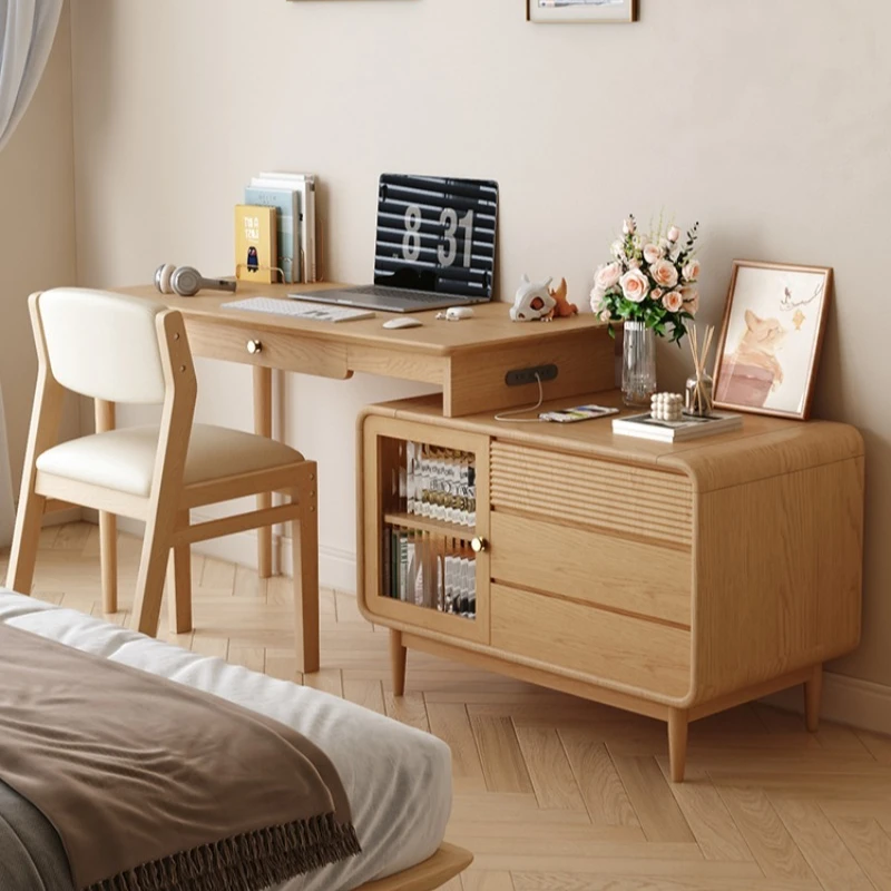 

Solid wood desk log style simple modern Nordic rotatable home corner computer desk dresser integrated