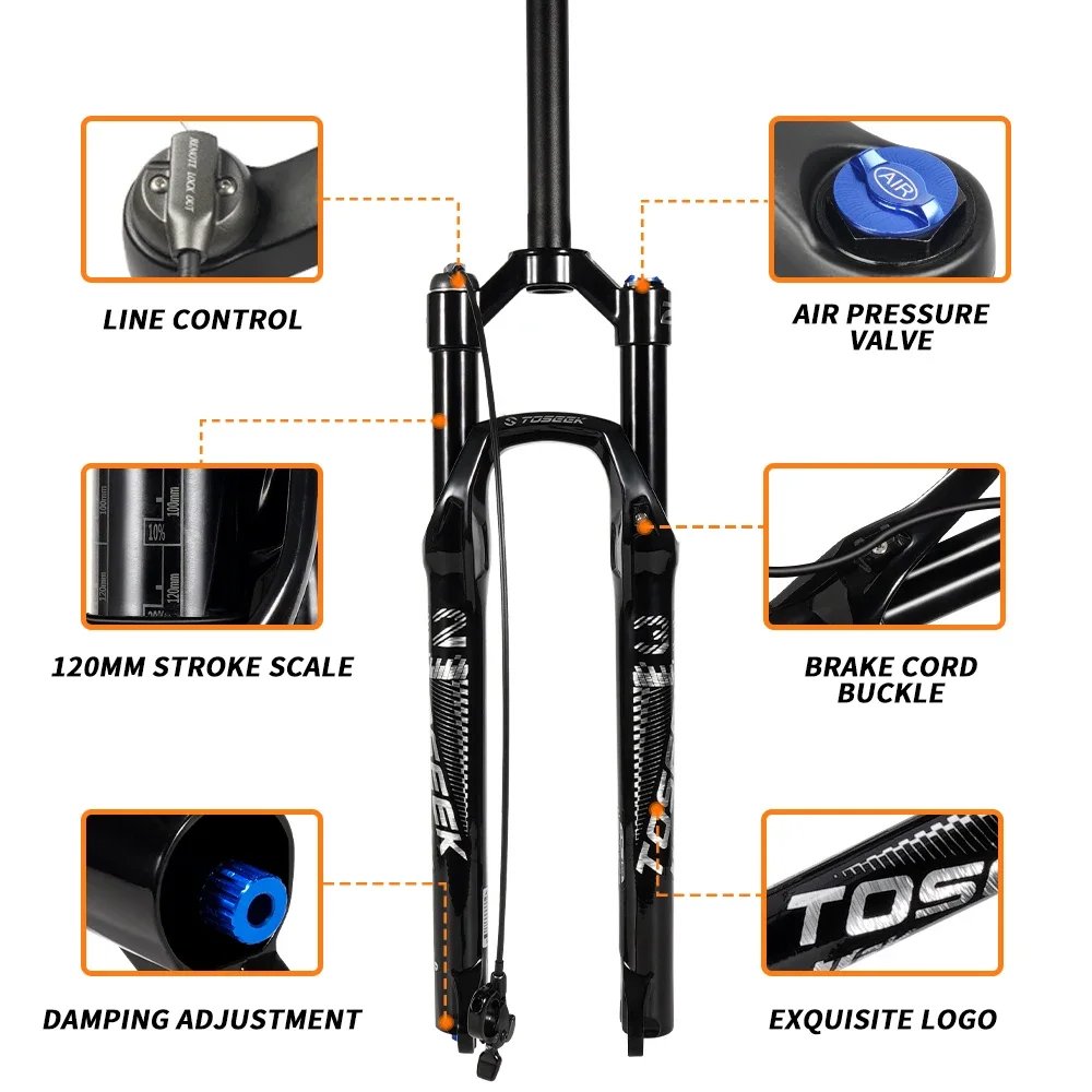 TOSEEK MTB Fork Quick Release Line control 27.5/ 29 er Inch Mountain Bike RL120 mm Air Suspension  Bicycle Fork