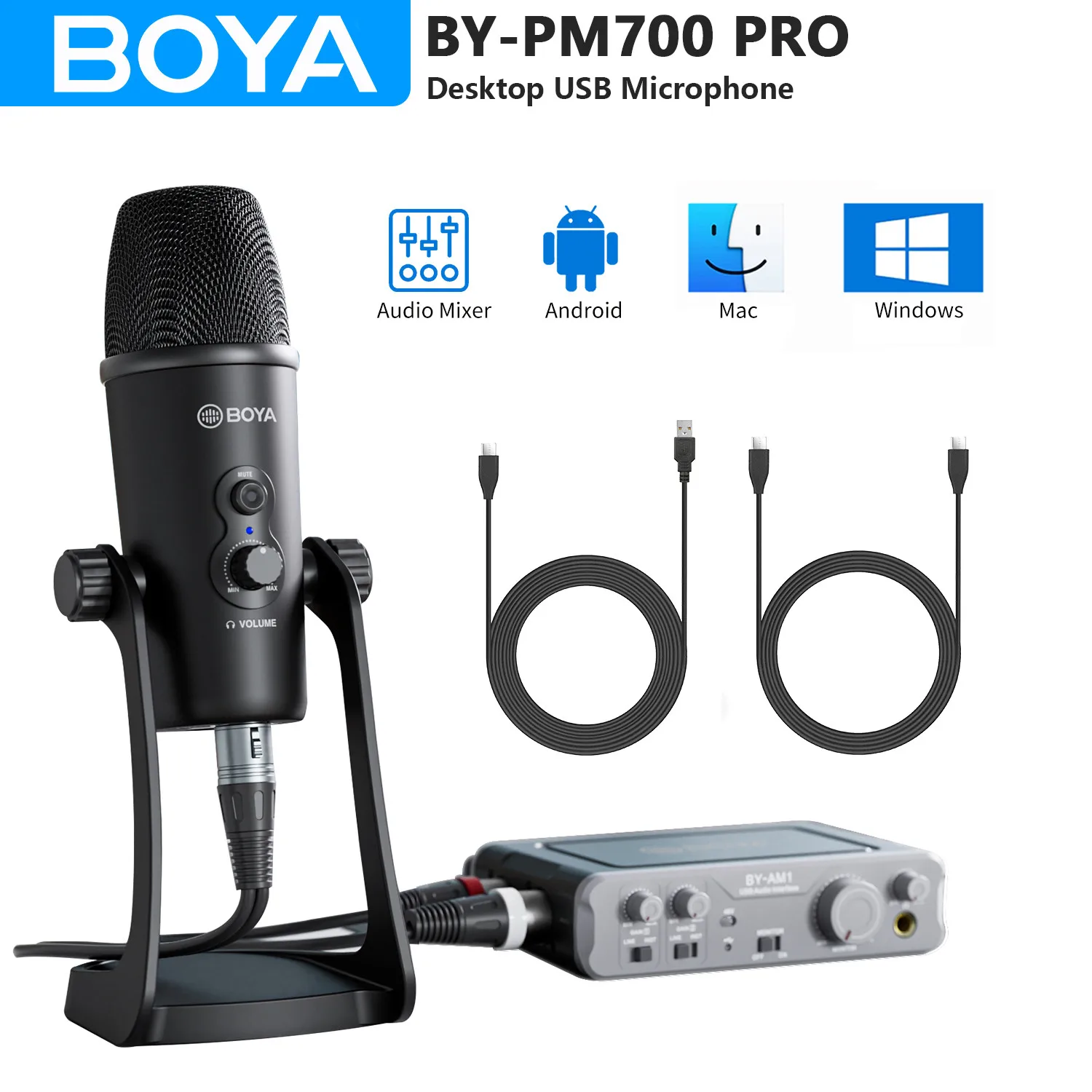 BOYA BY-PM700 PRO Desktop USB Microphone for PC Mobile Phone Android Windows Mac Computers Live Streaming Youtube Recording Vlog