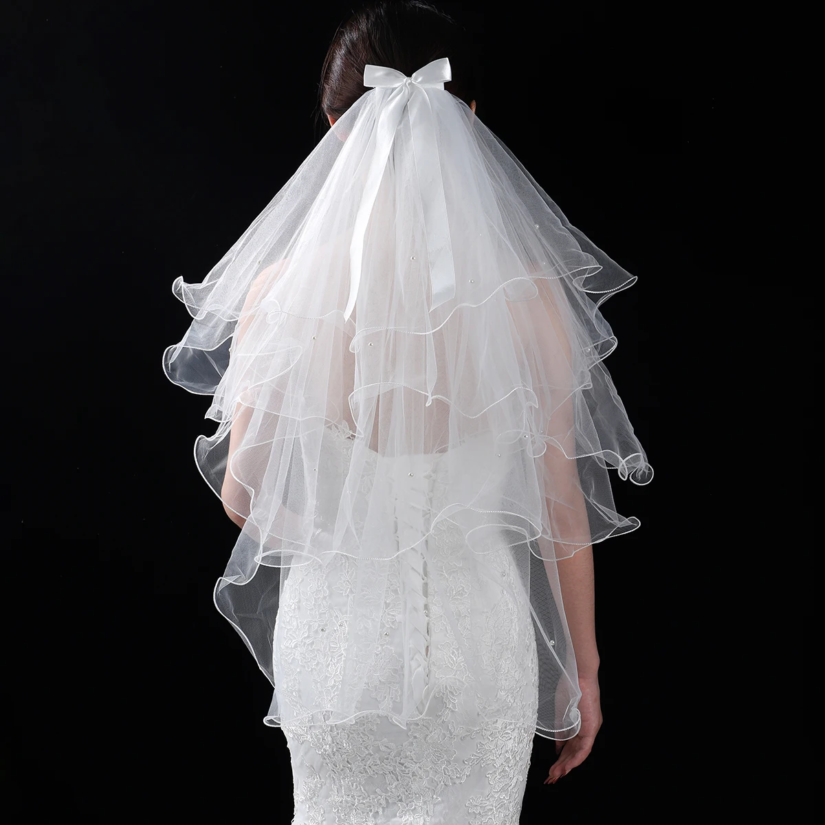 Velo de novia de múltiples capas blanco elegante, adecuado para Bodas de mujeres, longitud de la cintura