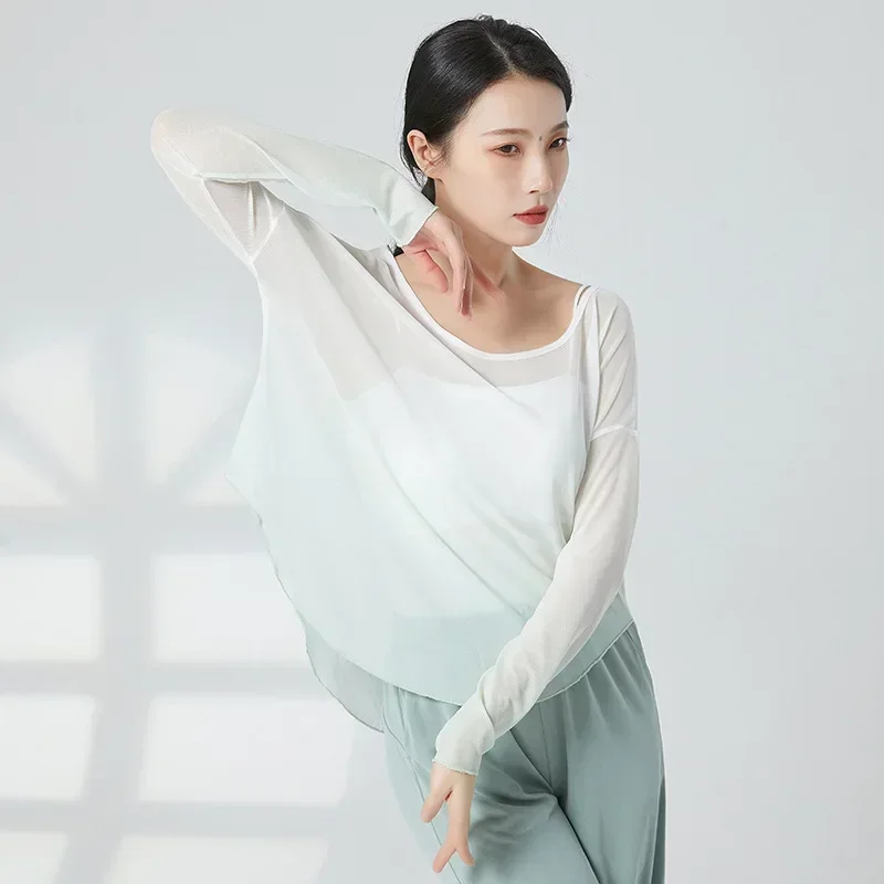 New classical dance gauze performance clothes female elegant gradual change loose top shoulder long sleeves