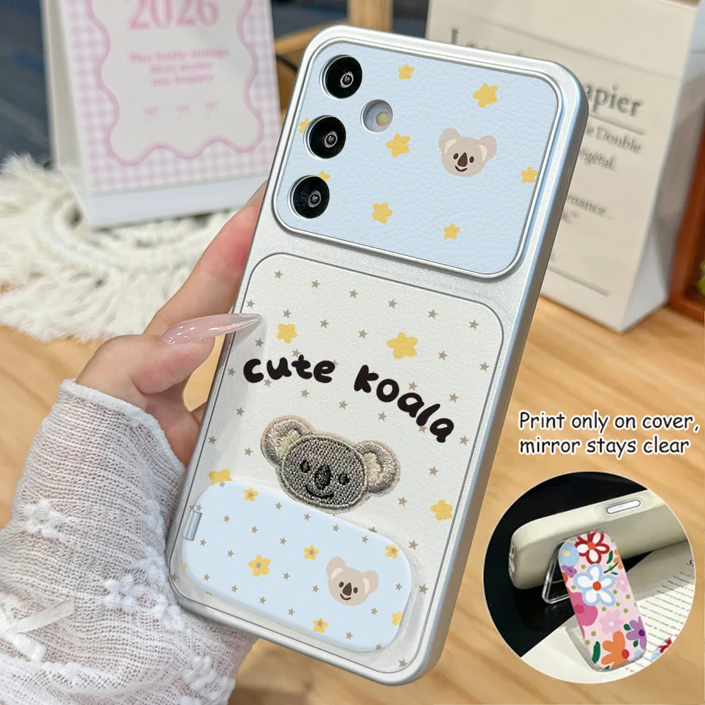 Cute Koala Leather Phone Case For Samsung A56 5G A16 A57 A37 A17 A26 A54 A15 A55 A27 A35 S26 Ultra S25 S24 S23 FE Bracket Cover