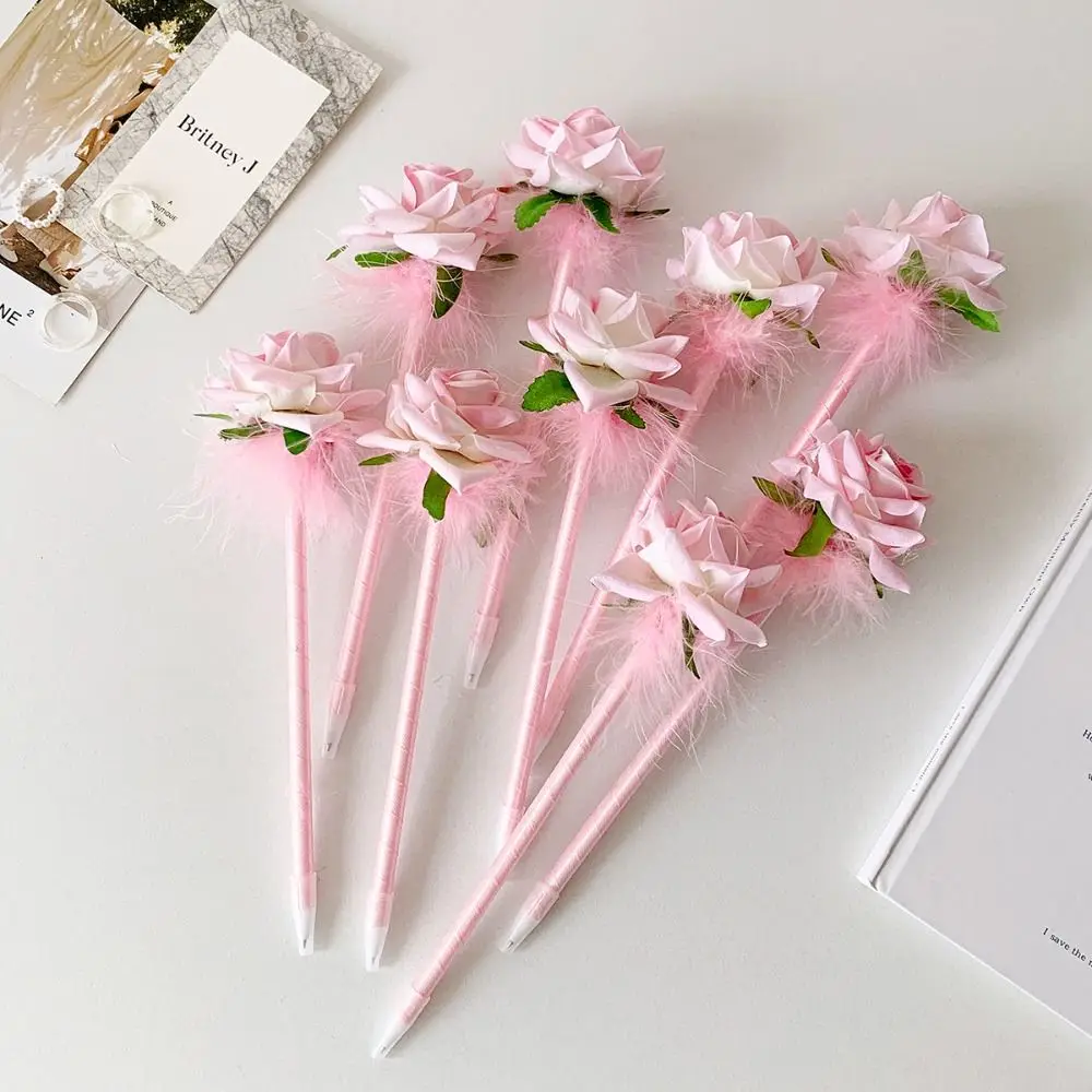 New Polyester Fibre Gel Pen Plastic Simulated Rose Neutral Pen Ballpoint Pen Stationery