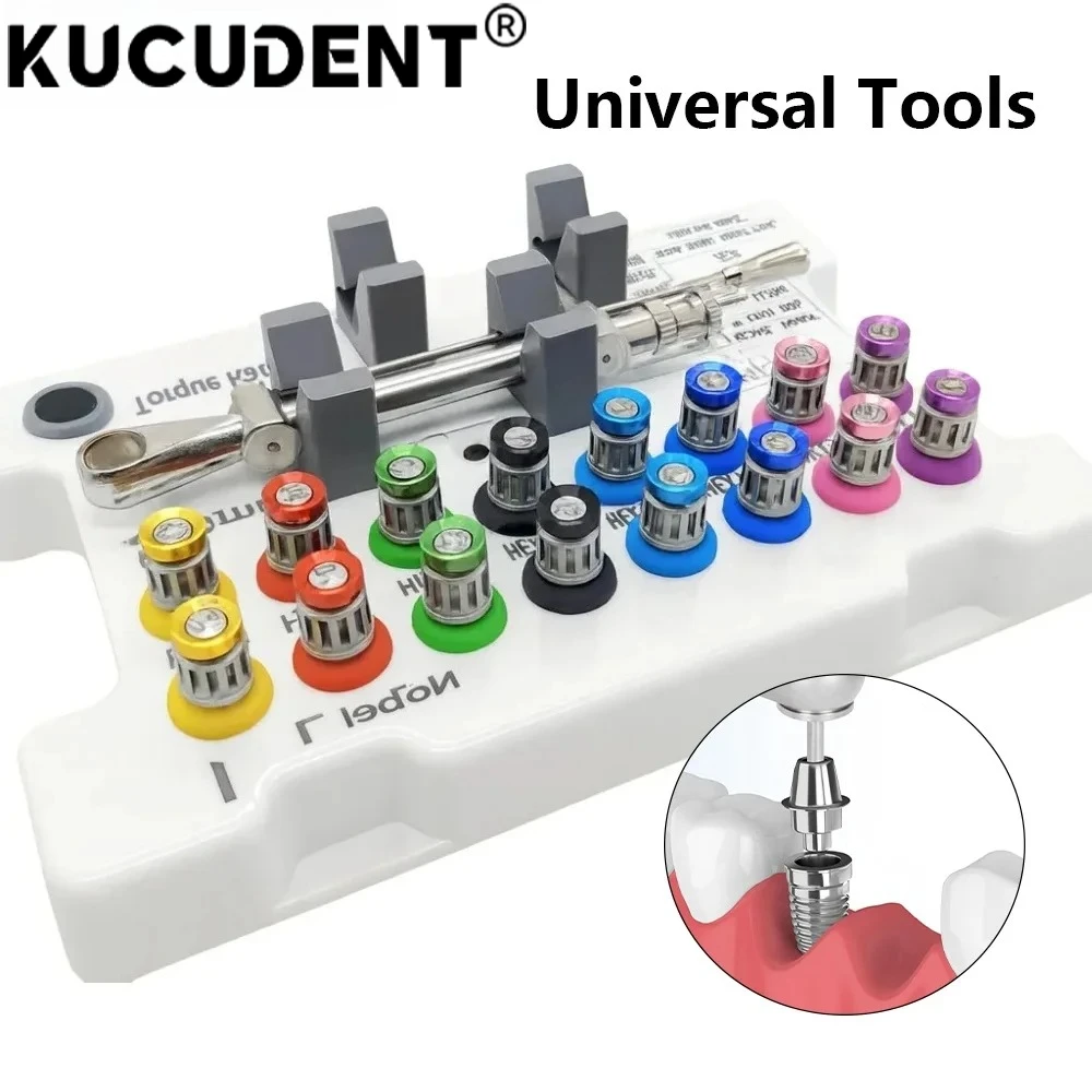 Dental Implant Torque Wrench Ratchet 10-70Ncm with 16Pcs Color Coded Screwdrivers for Precision Implant Restoration Tools