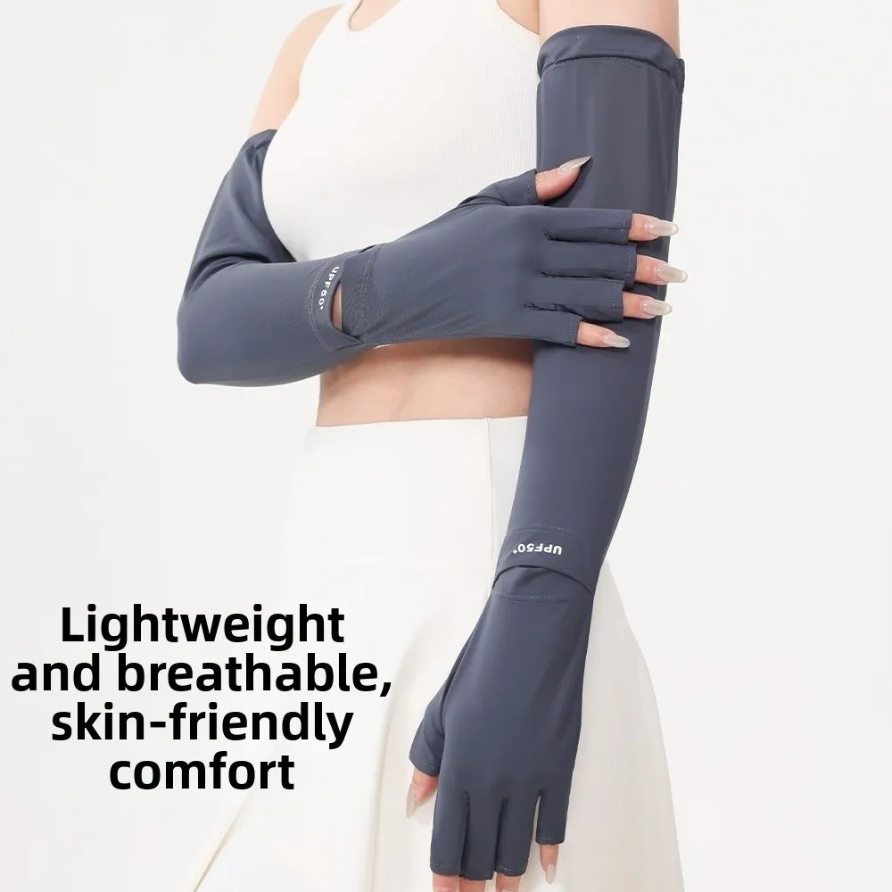 

Тонкие однотонные длинные рукава-перчатки из ледяного шелка с защитой от солнца, нескользящие, эластичные, для бега