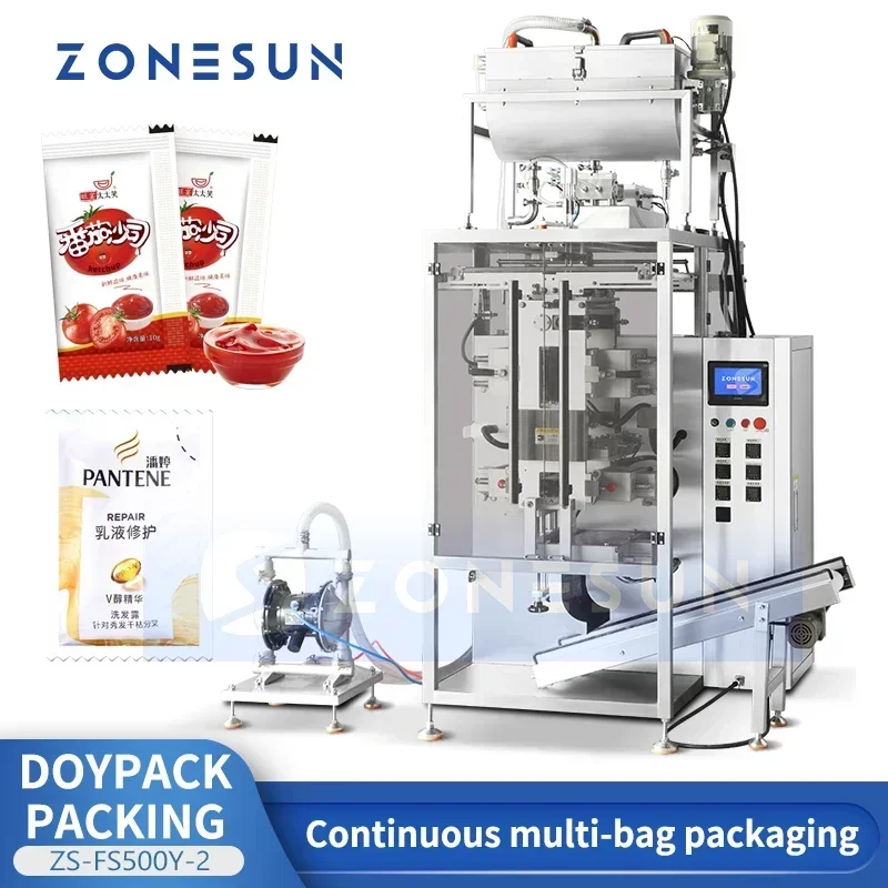 ZONESUN-máquina automática de envasado de bolsitas, sello de llenado de forma Vertical, equipo de ensacado VFFS, ZS-FS500Y-2 de embalaje de bolsas de líquidos