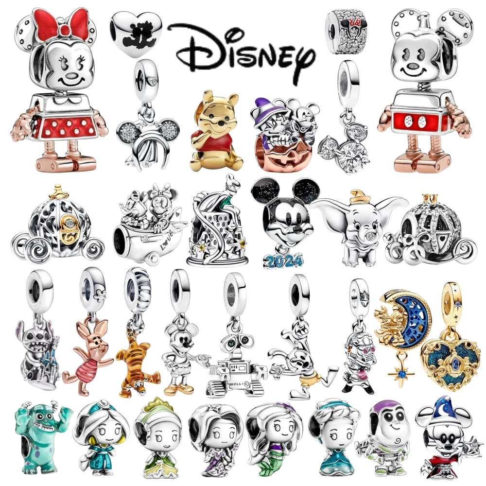 2024 New 925 Silver Plated Disney Cartoon Series Charming Mickey Mouse Beads Fit Pandora DIY Women's Bracelet Original Jewelry