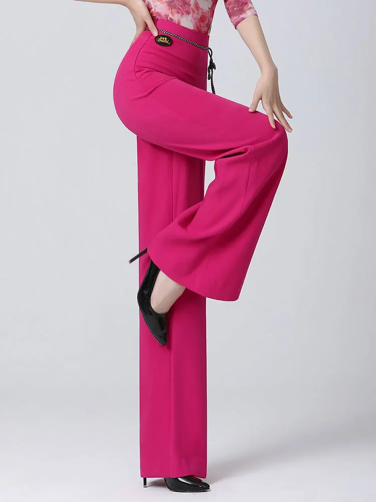 กางเกงเต้นรำผู้หญิงแดนโบโลสีม่วงแดงสำหรับซัมบ้า กางเกงเต้นรำสมัยใหม่ระดับไฮเอนด์ ทรงขากว้าง ชุดออกกำลังกาย ชุดกีฬา ชุดเต้นรำละติน