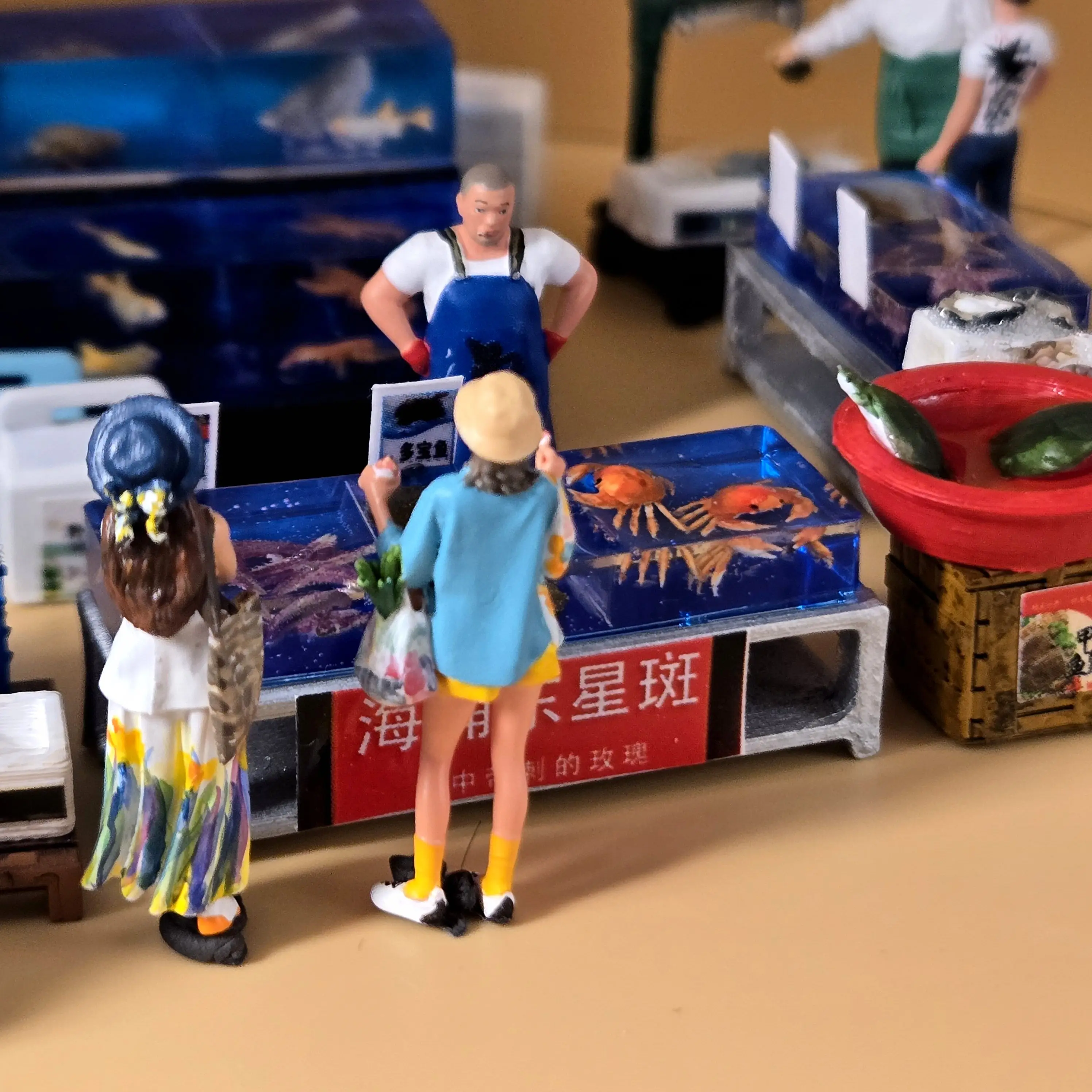 Miniature Painted Figure 1/64 Aquatic Seafood Turtle Pond Stall Action Figure Photography Color Miniatures Movementing Figures
