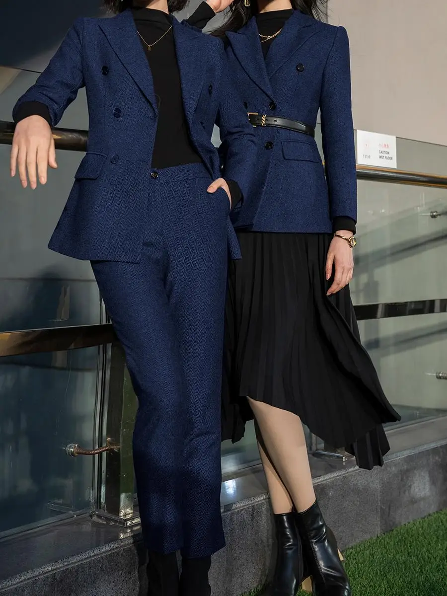 

Women's Commute Wool Blend Plaid Suit Asymmetrical Pleated Skirt Faionable Ele Busin Attire Polyester Fiber