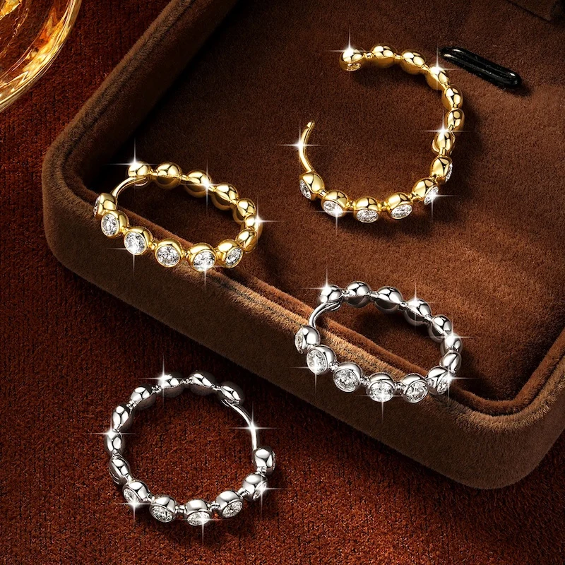 Rrjzz 2,5 mm Full Moissanite Sweet Bubble Creolen für Damen, GRA D-Color, im Labor hergestellte Diamantohrringe, Hochzeitsschmuck, Geschenke – Detail 2