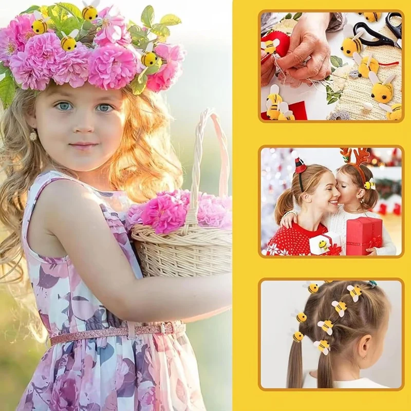 50PCS Bee Pompom Hair Ball Polyester Child Headdress Wedding Figurines DIY Handmade Material Hat Clothing Decor-AA68