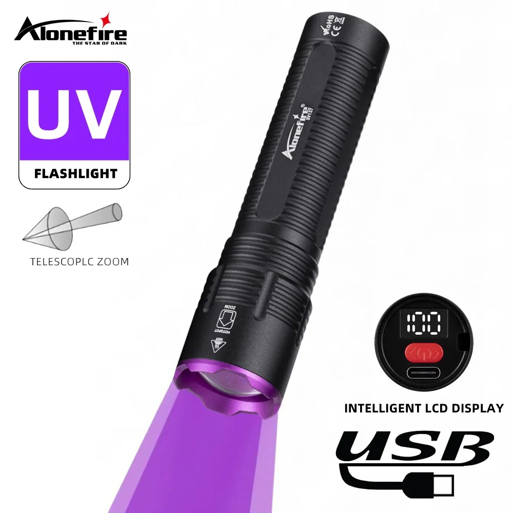 Alonefire Zoom 20W 365/395nm High Power UV Flashlight Invisible Ink Marker Cat Dog Urine Tinea Ore Money Outdoor Scorpion Light