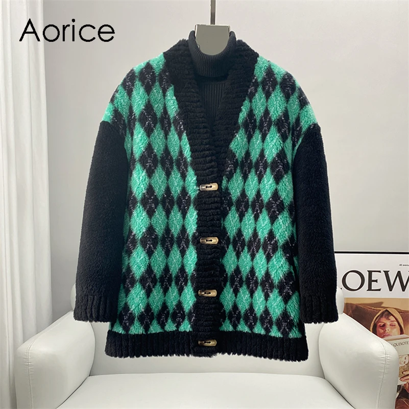 Aorice Women Real Wool Fur Coat Jacket Female Winter Coats Over Size Jackets Trench CT225