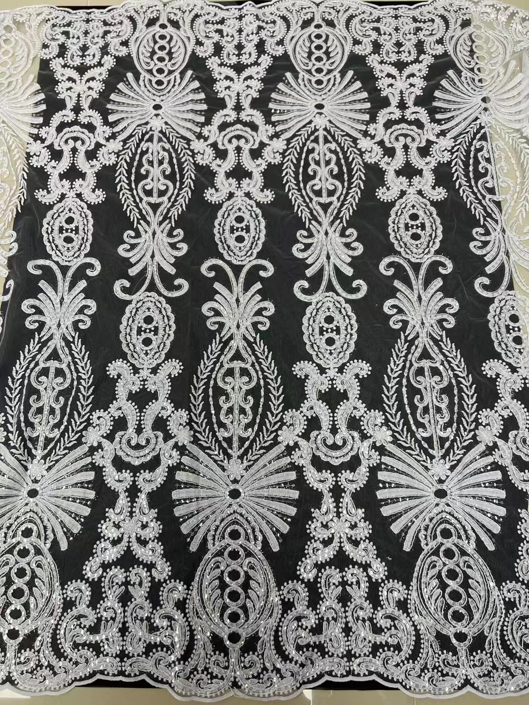 Classical White French Lace Fabric 2023 High Quality Sequins African Nigerian Tulle Lace Fabric For Wedding Party Dress LR2326