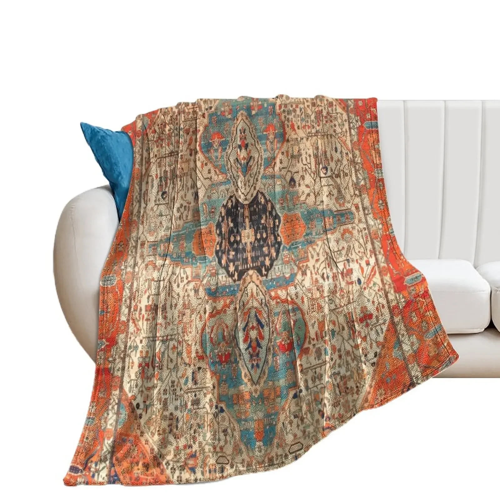 Mohtashan Kashan Persian Rug Print Throw Blanket Stuffeds Hairys Blankets For Sofas Shaggy Blankets