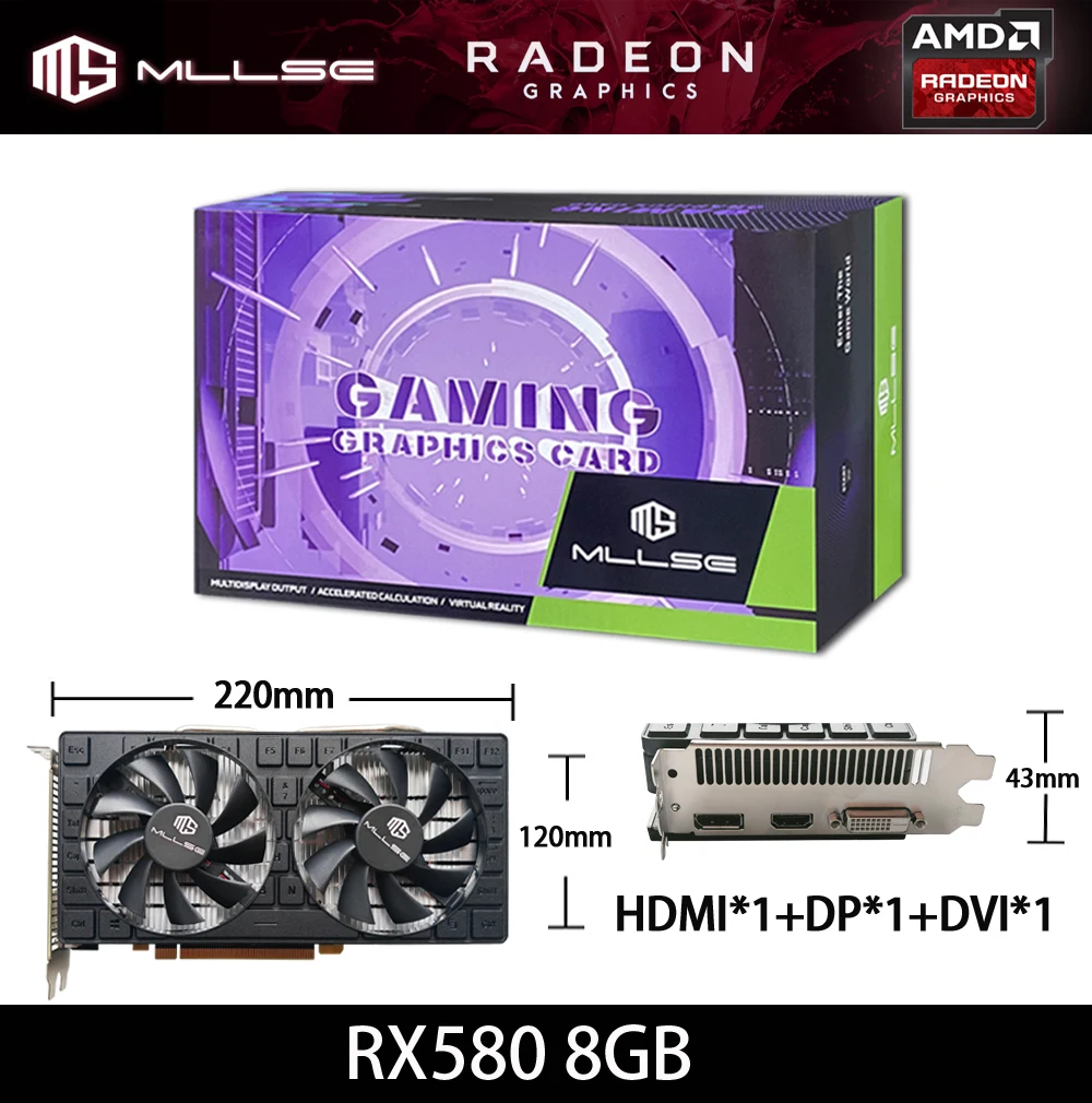 Placa de Vídeo MLLSE RX 580 8GB 2048SP 6PIN