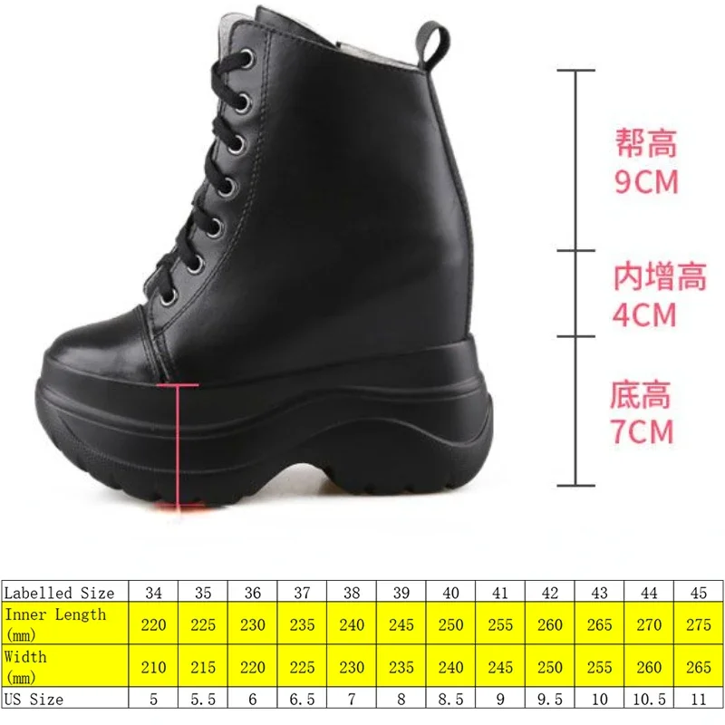 Krasovki 11CM Cow Genuine Leather PU Spring Autumn Ankle Boots Women Fashion Wedge High Brand Chunky Sneakers Platform Shoes