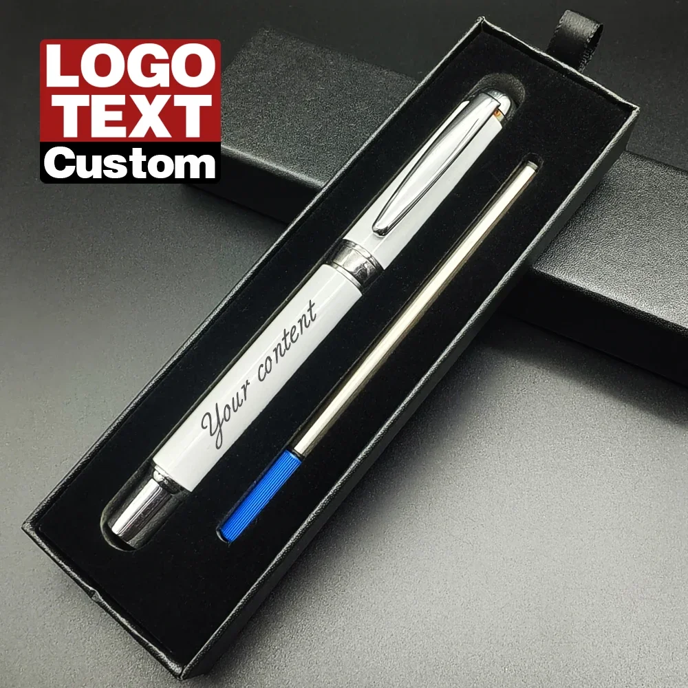 Luxury Red Office Ballpoint Pen Sign Pens Custom Name Text Laser Engraving Pen with Gift Box Black Blue Ink
