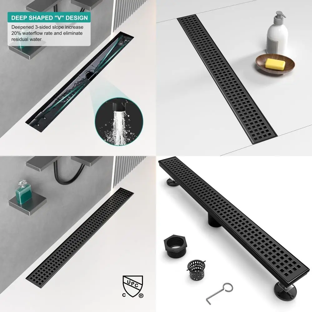 

Прямоугольный душевой трап черного цвета (24 дюйма) со съемной решеткой, из нержавеющей стали 304, матовая отделка, сертификат CUPC