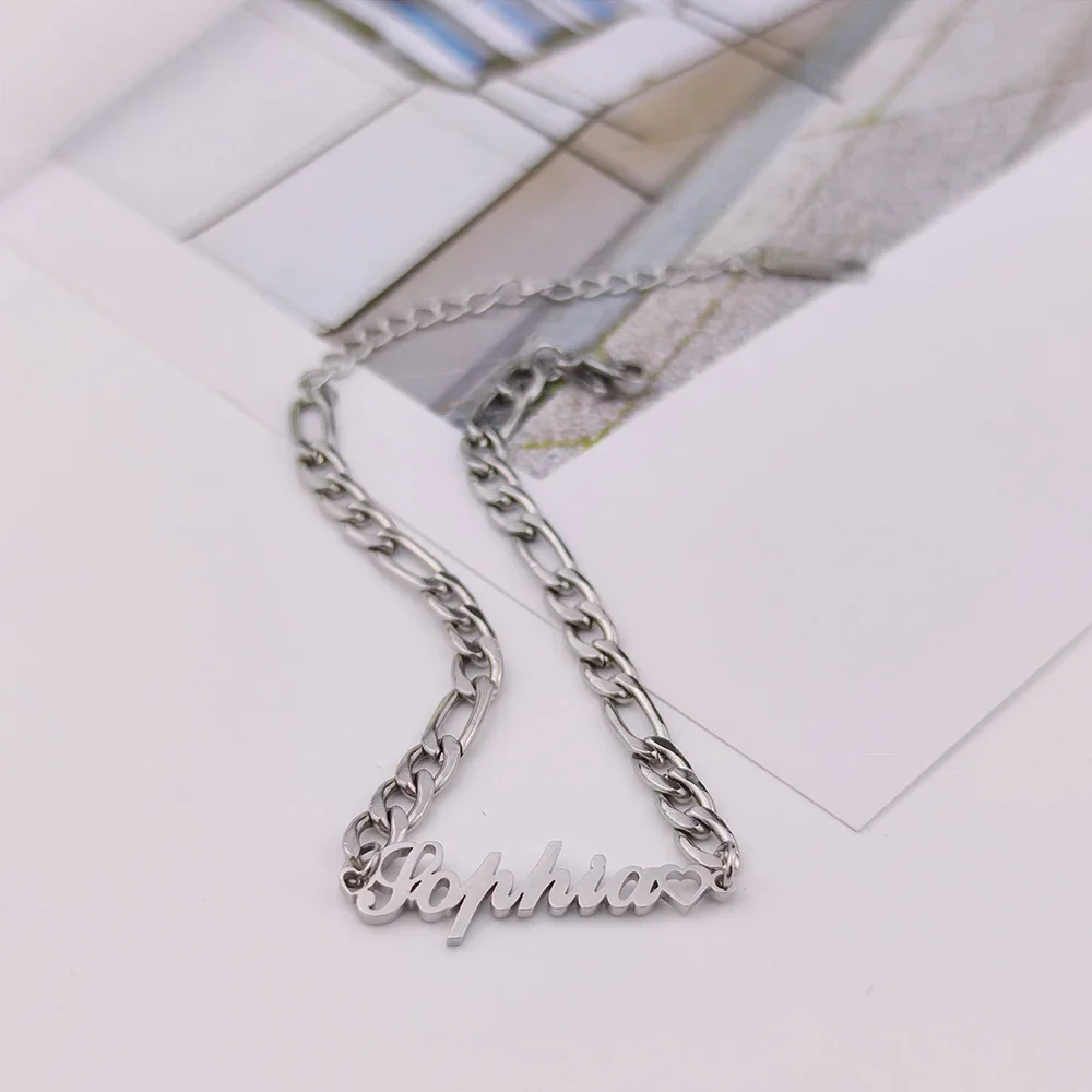 Custom Name Bracelets Gold Color Stainless Steel Figaro Chain Customized Couple Men Women Jewelry Gift