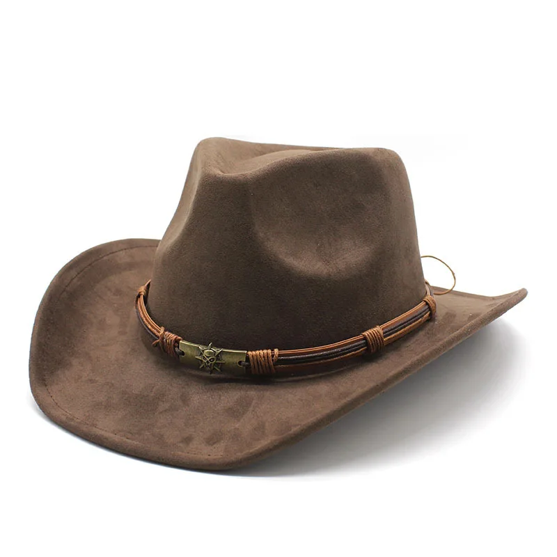 HongLuan New suede cowboy hat with warped edge Men's and women's outdoor travel hat with rolled eave ethnic top hat felt Cap