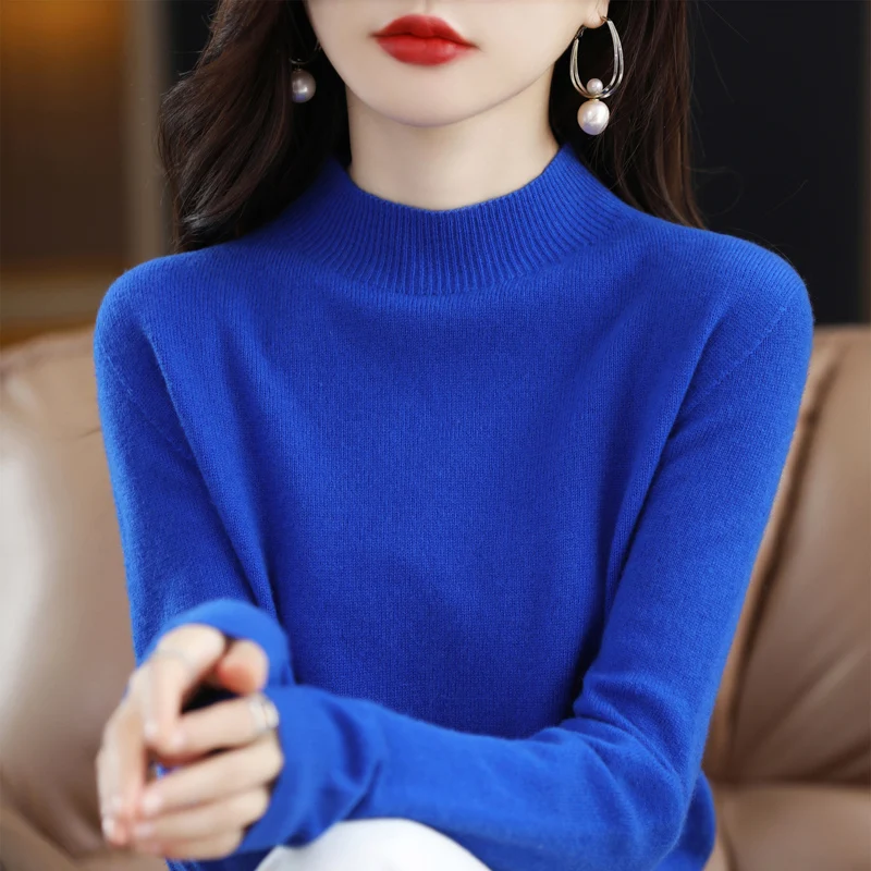 100% Merino Wool Cashmere Sweater Women Knitted Sweater Turtleneck Long Sleeve Pullovers Autumn Winter Clothing Warm Jumper Tops