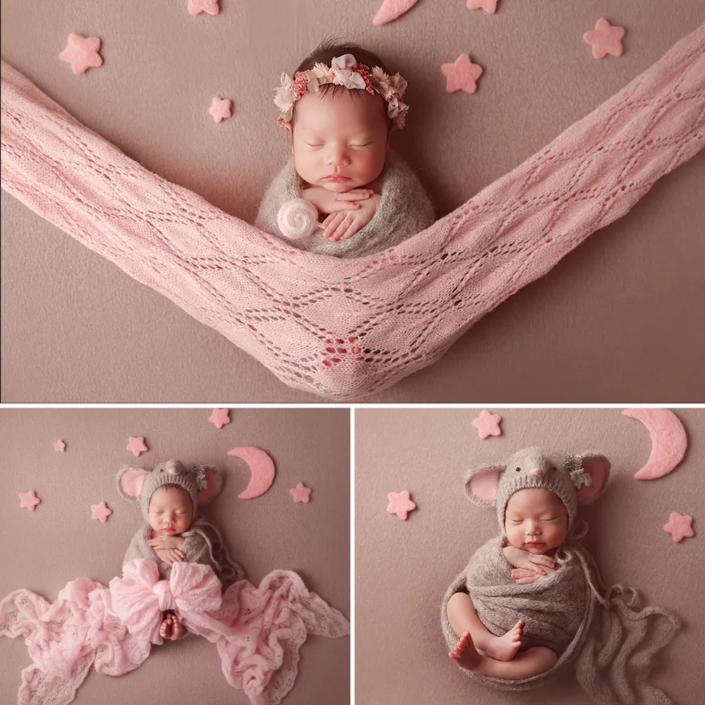 0-1 Month Newborn Photography Props for Baby Photoshoot Elephant Style Hat Crocheted Blanket for Baby Posing Decorative Prop