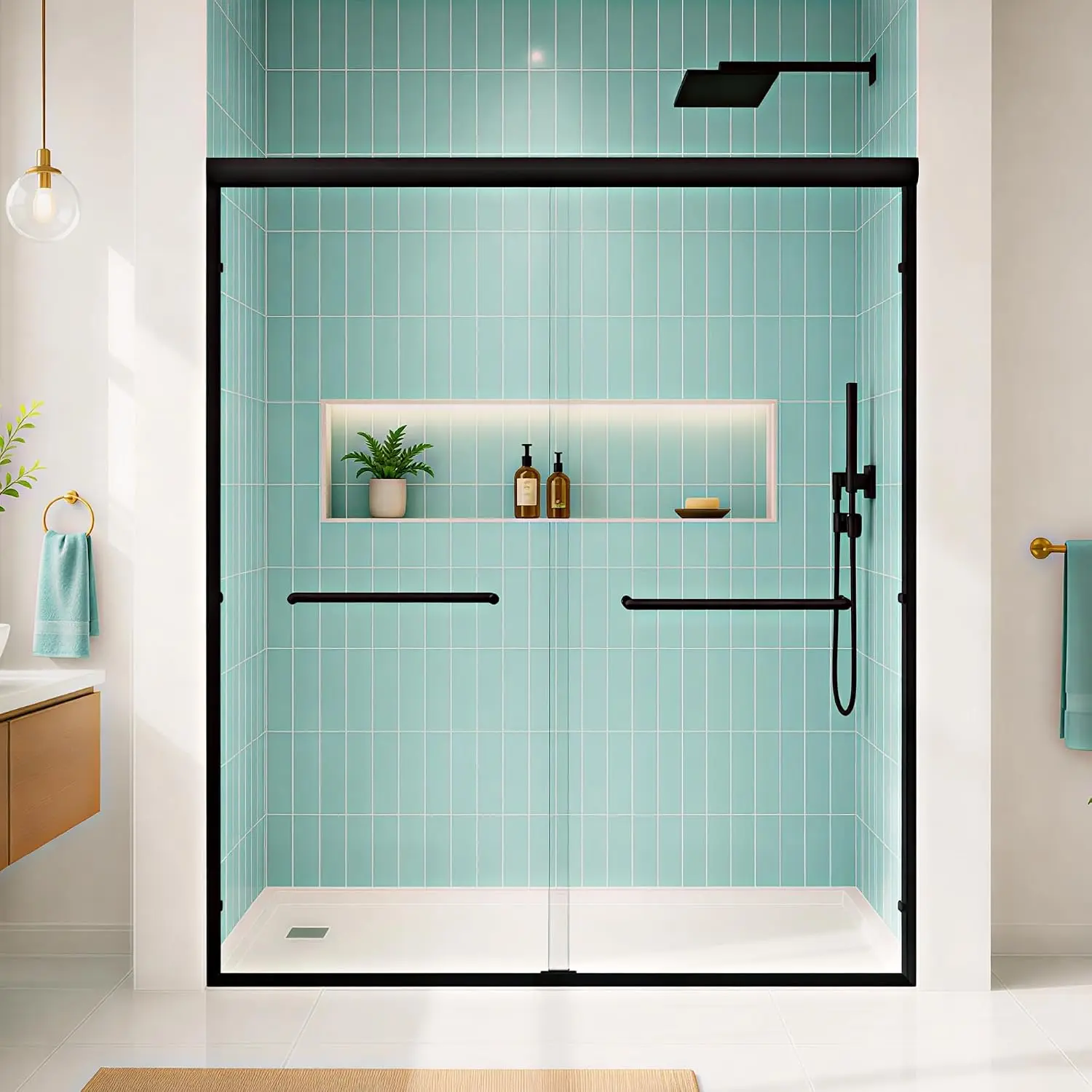 56-60" W x 72" H Sliding Shower Door, 1/4"(6mm) Tempered Glass, Matte Black, Customized