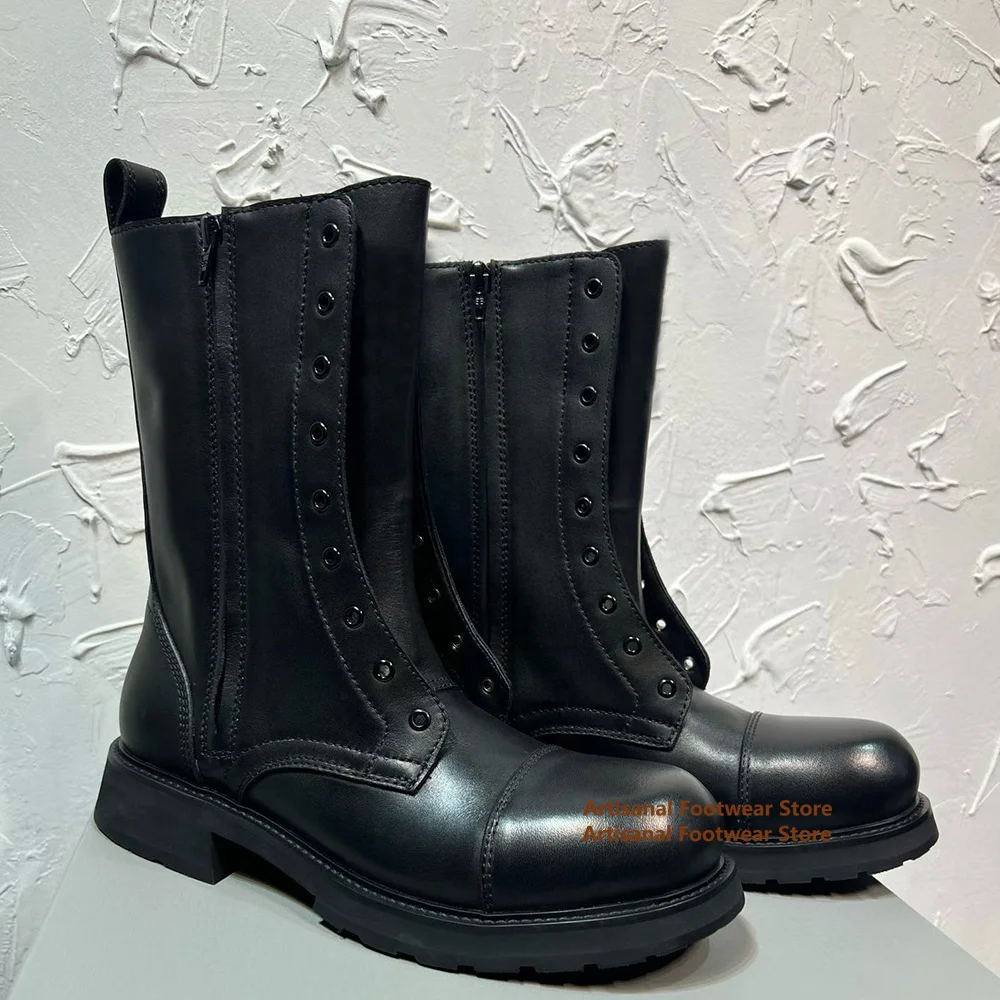 

Thick Soled Side Zipper Men's Boots High Top Lace Up Men's Shoes Trendy Handmade British Style Designer Men's Boots Botas Mujer