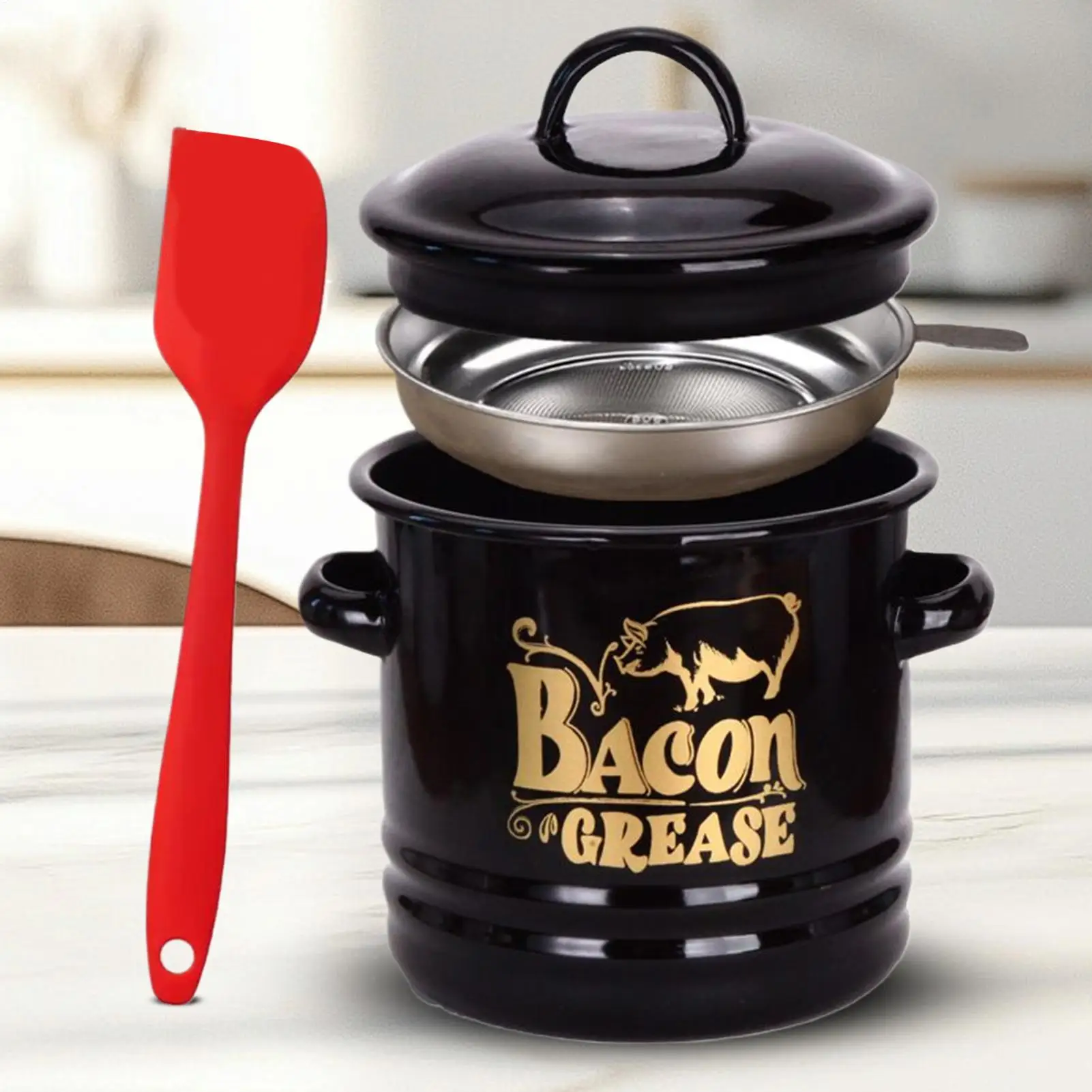 

Контейнер для жира с беконом, 1200 мл, канистры для хранения жира, банка для жира с ситечком, лопаточка для кухни, приготовления пищи, выпечки, праздника выходного дня