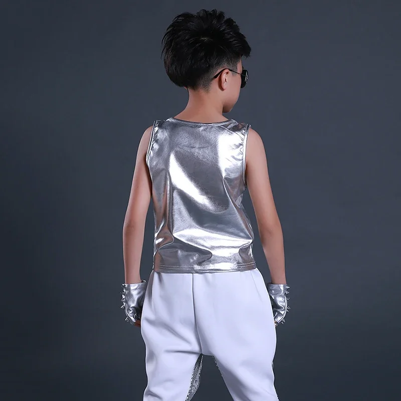 Kids Leather Vest Top Children Street Clothes Child Boys Jazz Dancing Stage Performance Wear Hip Hop Dance Costumes