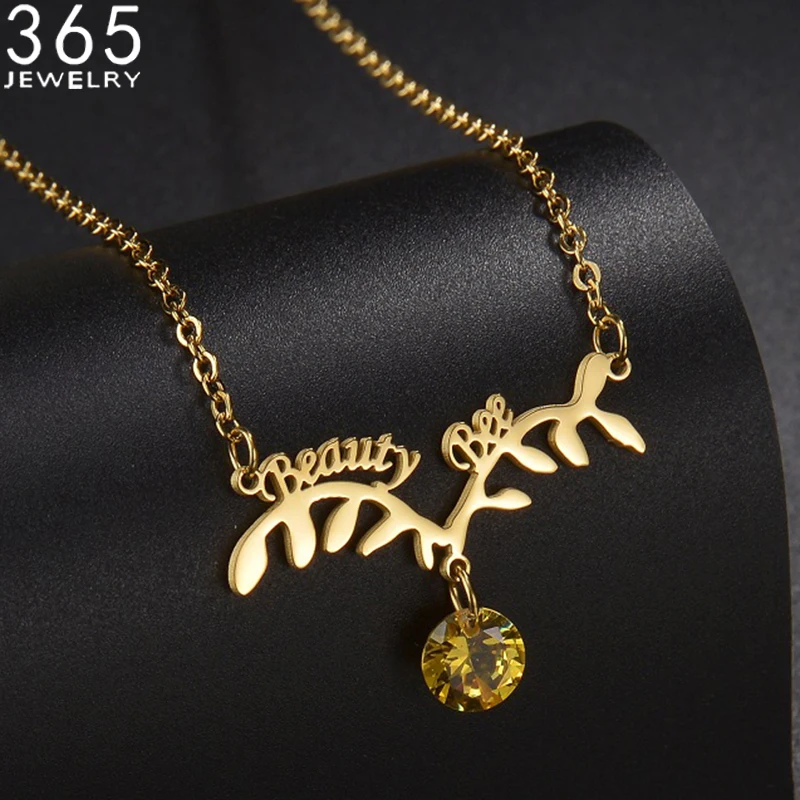 Custom Necklace Zircon Tree Branch Personalized Name Fashion Stainless Steel Jewelry for Women Lovers Anniversary Gift Choker