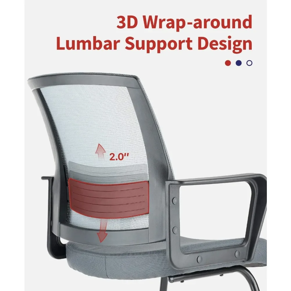 Kursi sekolah dengan penyangga pinggang dan dasar Sled, kursi jaring punggung sedang ergonomis tanpa roda, 4 Pak, kursi Sekolah