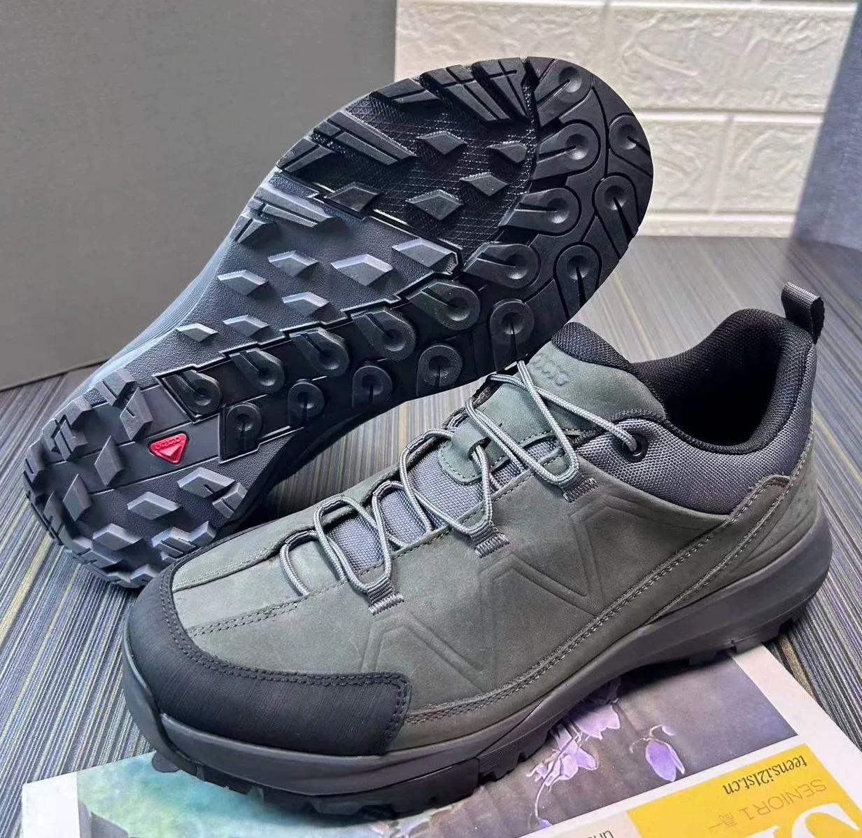Luxury Brand Leather Athletic Shoes Men Walking Hiking Sneakers Streetwear Outdoor Training Travel Dark Grey High Quality Chic