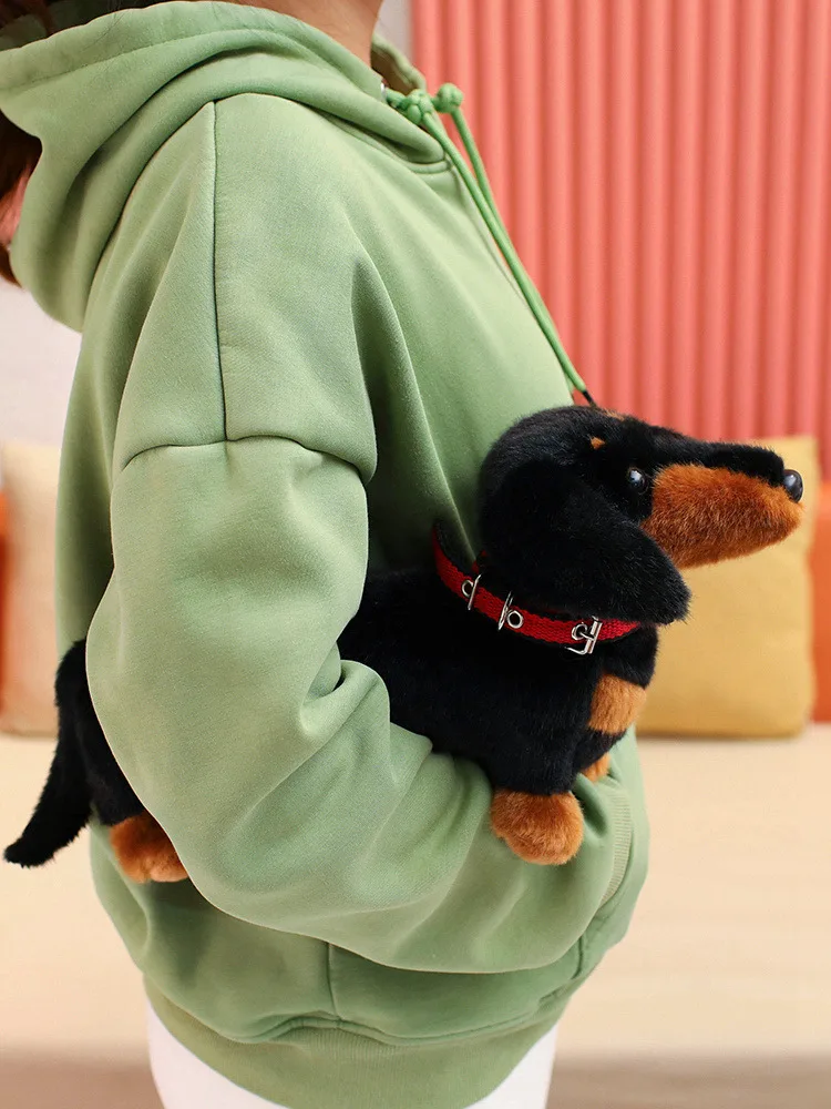 Simulation Dackel Tier Puppe Gefüllte Stehende Hund Welpen Plüsch Spielzeug Braun Schwarz Plushie Männer Geburtstag Geschenk – Detail 5