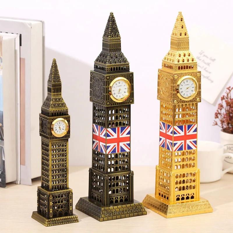 Metal Big Ben Model With Real Watch London UK Landmark Building Tourist Souvenir Home Desktop Decor Furnishing Articles Gifts