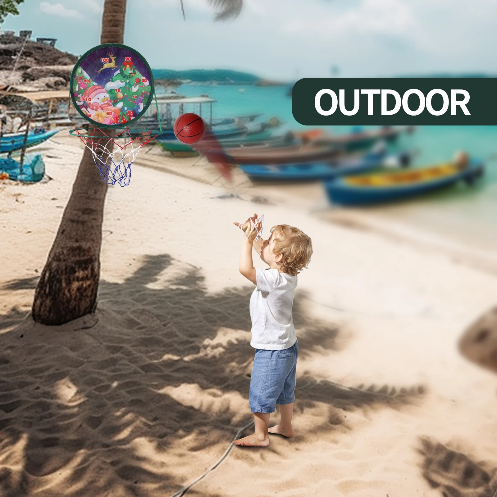 Weihnachts-2-in-1-Basketballkorb und Dartscheibe, Basketballkorb für Kinder, Mini-Basketballkorb für Slam Dunk-Spiele im Alter von 3–12 Jahren