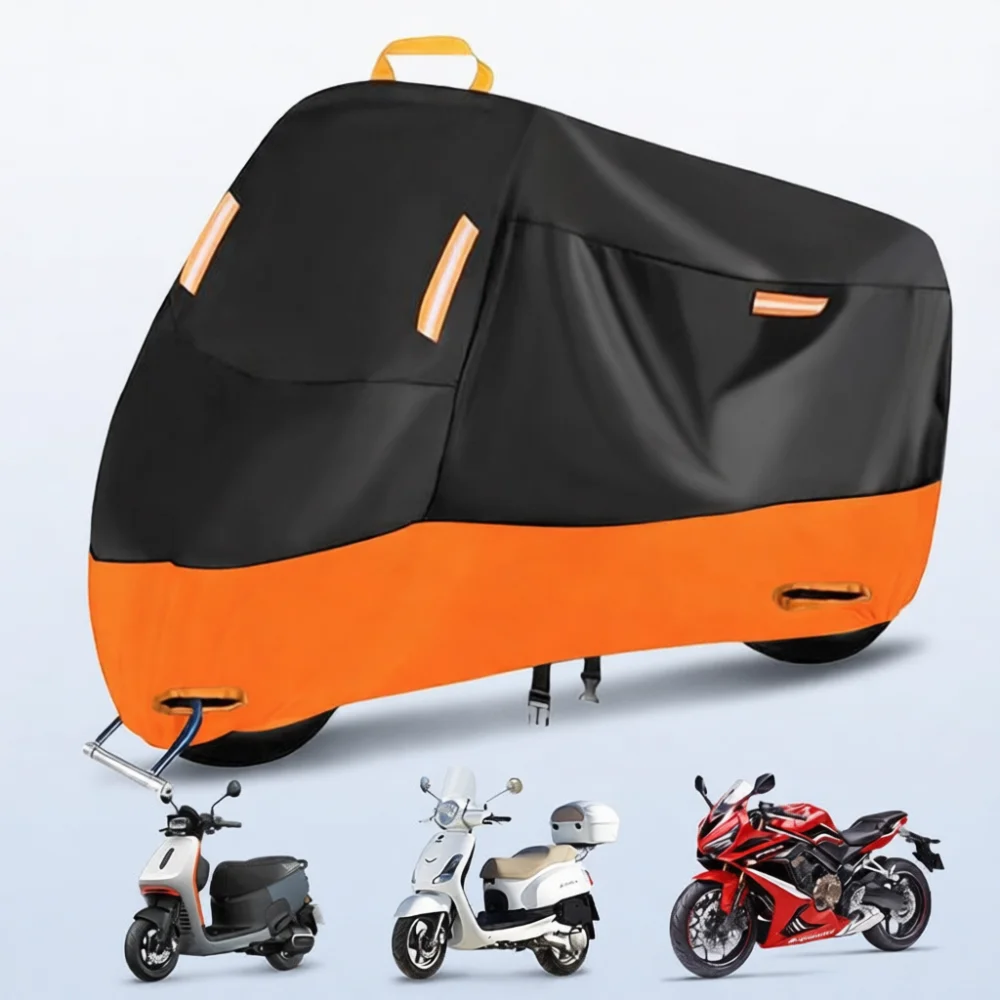 Motorcycle Cover Waterproof Outdoor Rain Dust Protector Heavy Duty 190T Oxford Fabric Shield For Scooter Electric Bike Black
