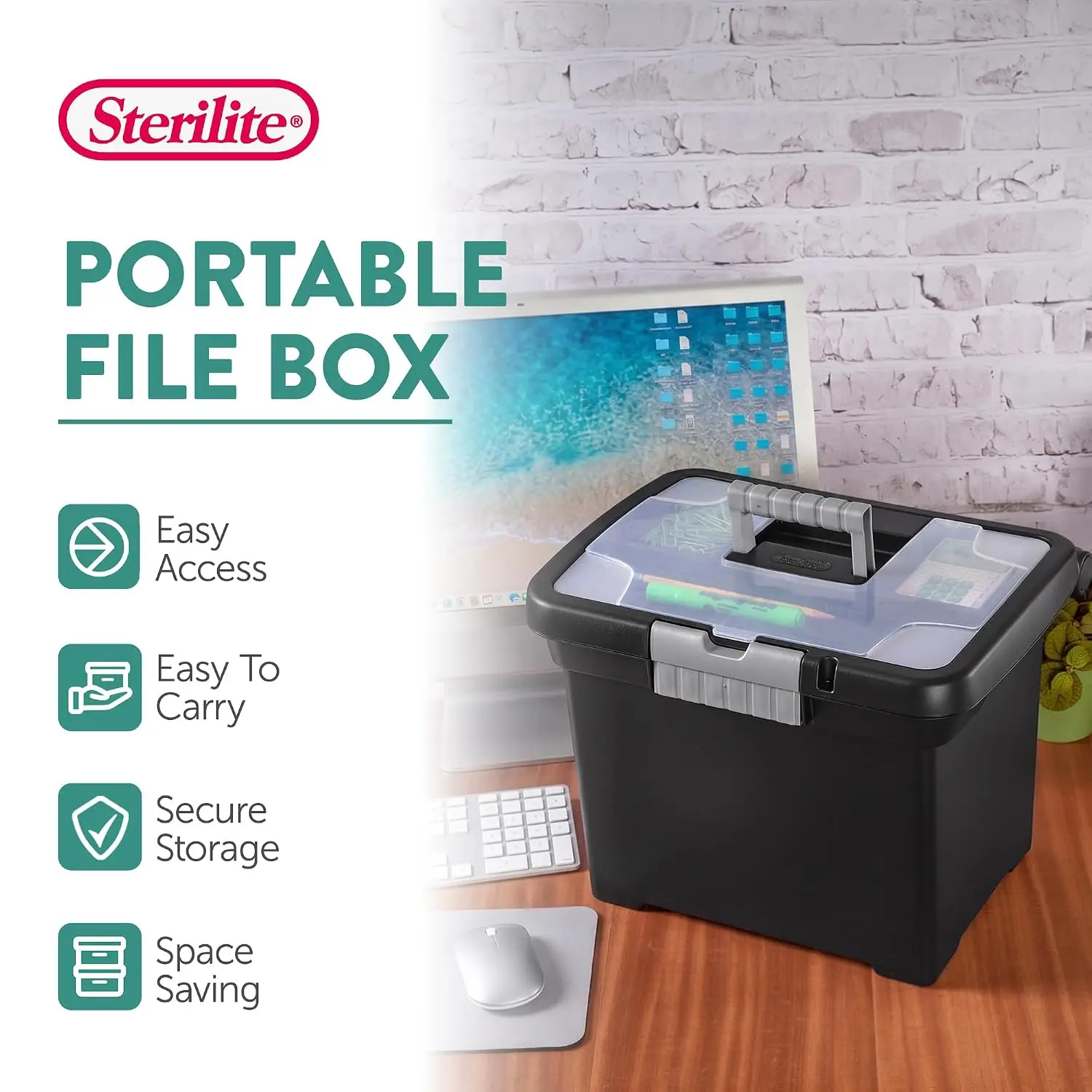 Portable File Box, Letter File Storage Bin with Handle, 4 Pack