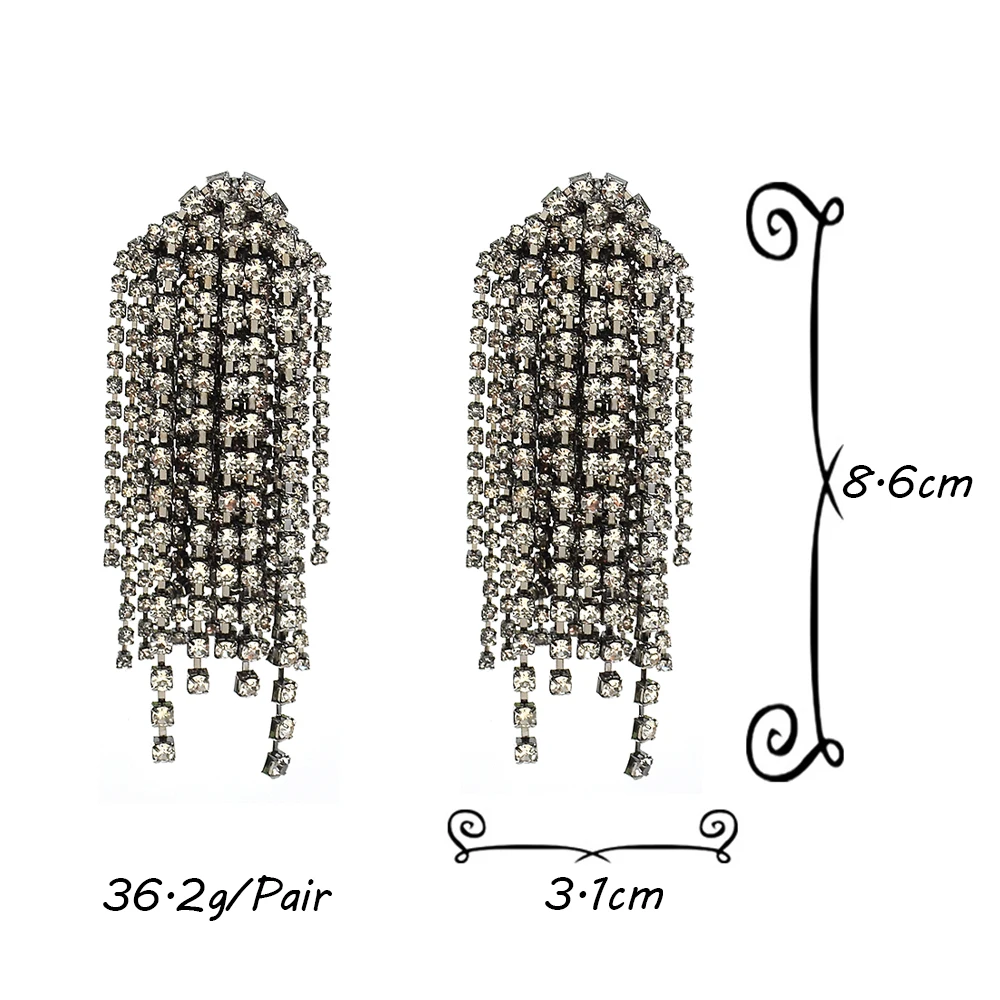 Fashion Long Crystal Tassel Drop Earrings for Women Exaggerated Luxury Rhinestone Chain Dangle Earring Wedding Party Jewelry